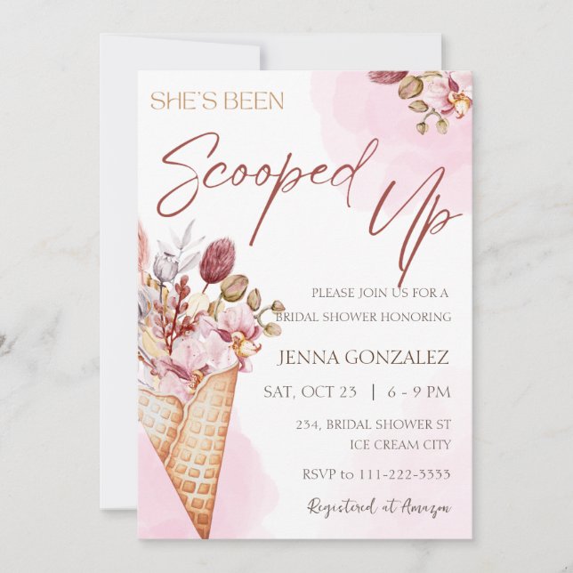 Scooped Up Burgundy Pink Ice Cream Bridal Shower  Invitation (Front)