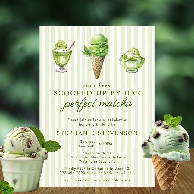 Scooped Up By Her Perfect Matcha Bridal Shower Invitation (Creator Uploaded)