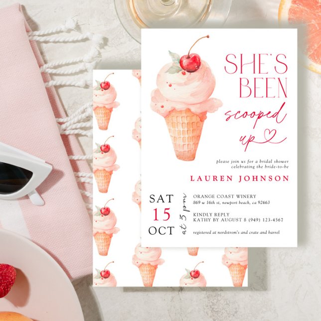 Scooped Up Cherry Ice Cream Bridal Shower Invitation (Creator Uploaded)