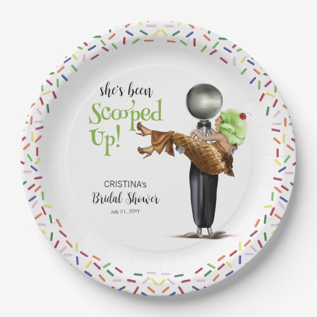 Scooped Up Chocolate Ice cream Bridal Shower Paper Plates (Front)