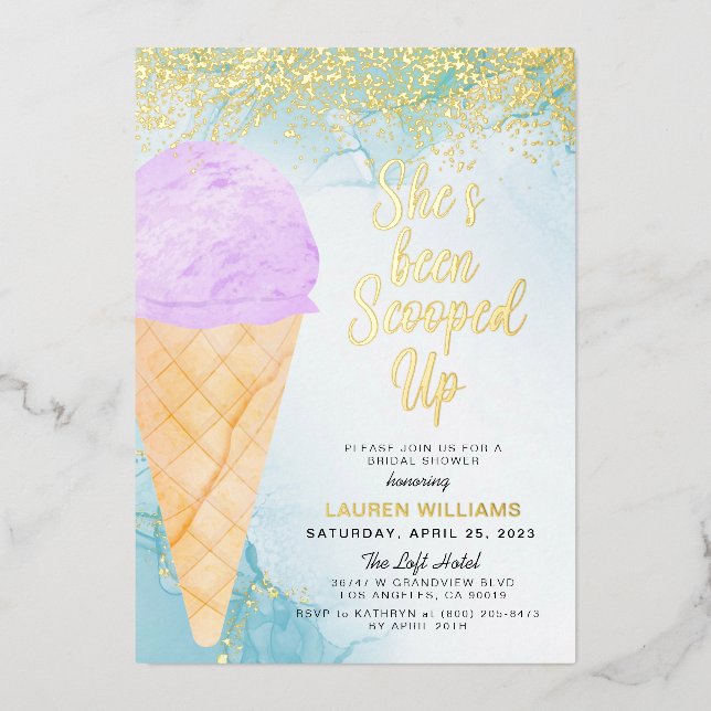 Scooped Up Ice Cream Bridal Shower Foil Invitation (Front)