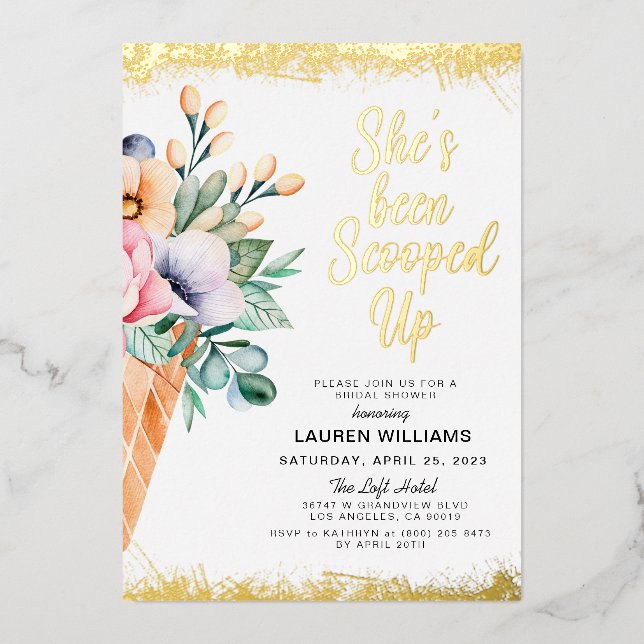 Scooped Up Ice Cream Bridal Shower Foil Invitation (Front)