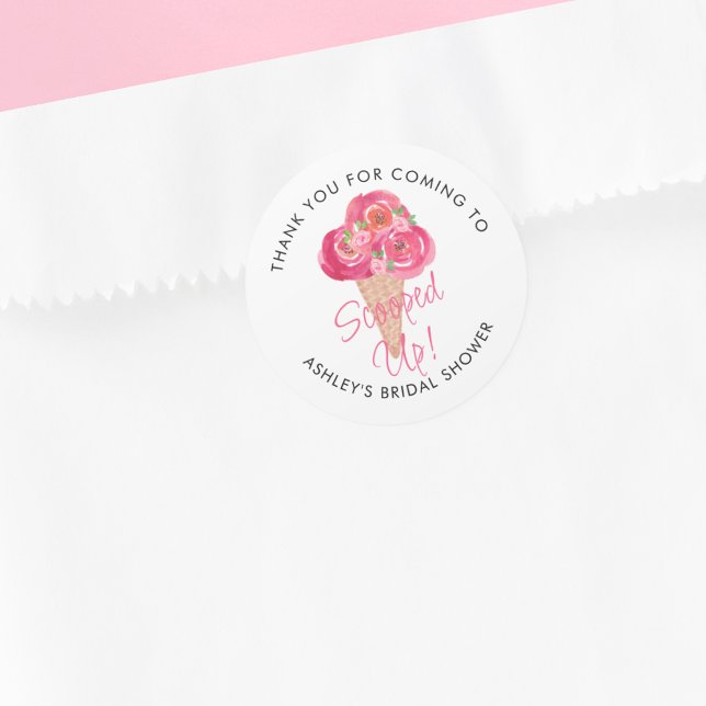 Scooped Up Ice Cream Bridal Shower Personalized Classic Round Sticker (Creator Uploaded)