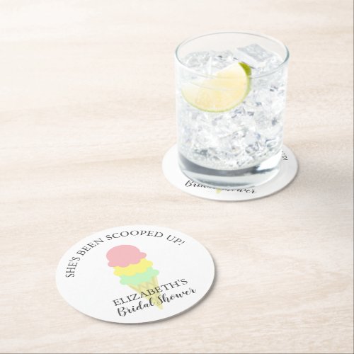 Scooped Up Ice Cream Bridal Shower Round Paper Coaster