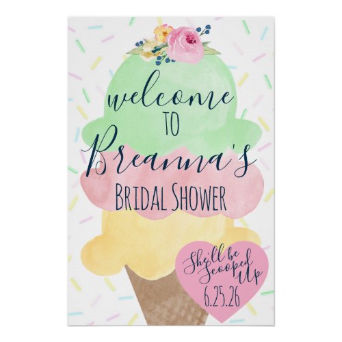 Scooped Up  Ice Cream Bridal Shower Welcome Poster