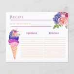 Scooped Up Ice Cream Floral Bridal Shower Recipe<br><div class="desc">This unique Ice Cream themed Watercolor I painted by my own in modern Azur Blue, Vanilla Cream, Peach, Burgundy, Viva Magenta and Blush Pink colors for your fun and sparkly selebration with friends "She's been scooped up" Bridal Shower. Other matching items for your party available in my PatternDigitPics stope's collection...</div>