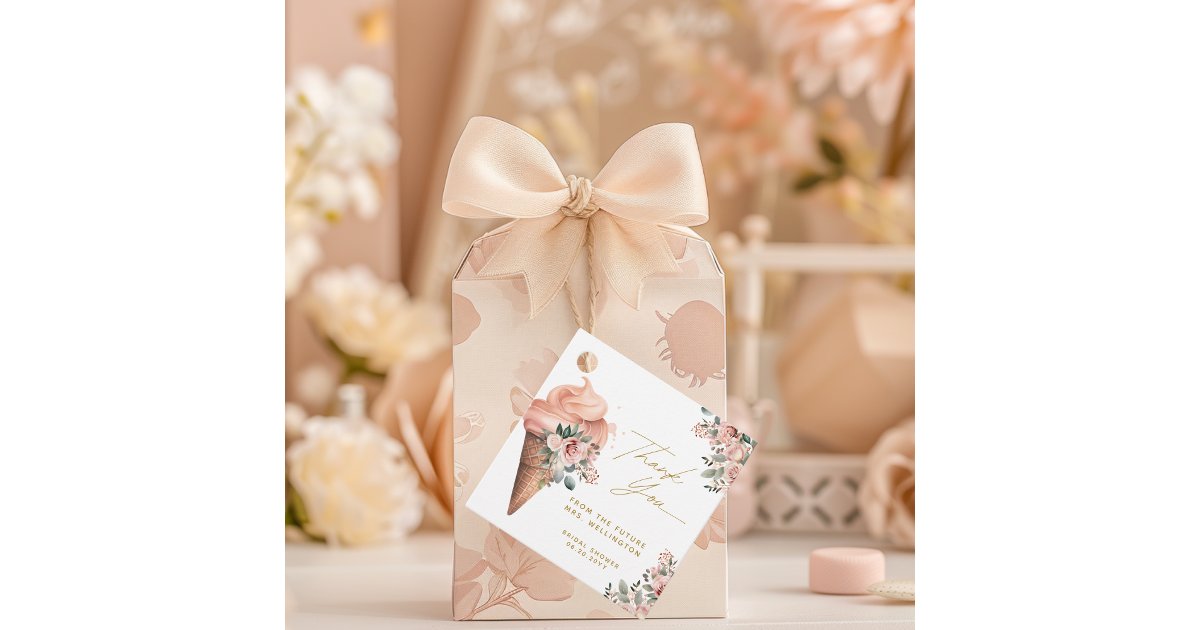 Scooped Up Ice Cream Floral Pink Bridal Shower Favor Tags | Zazzle