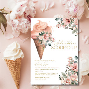 Scooped Up Ice Cream Floral Pink Bridal Shower Invitation