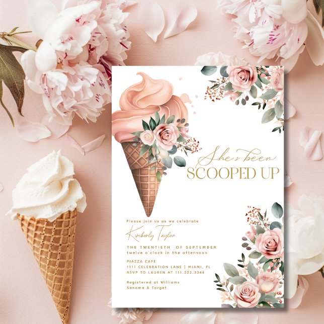 Scooped Up Ice Cream Floral Pink Bridal Shower Invitation (Scooped Up Ice Cream Floral Pink Bridal Shower Invitation)