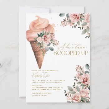 Scooped Up Ice Cream Floral Pink Bridal Shower Invitation by rusticwedding at Zazzle