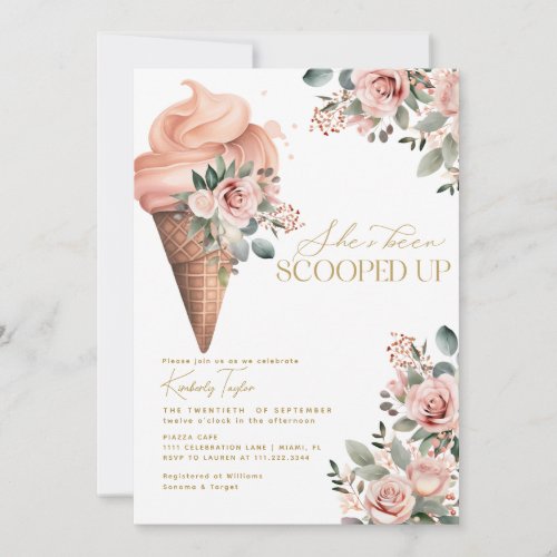 Scooped Up Ice Cream Floral Pink Bridal Shower Invitation
