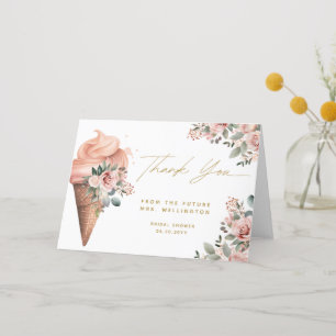 Scooped Up Ice Cream Floral Pink Bridal Shower Thank You Card