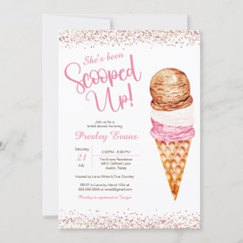 Scooped Up  Ice Cream Pink & White Bridal Shower  Invitation by ItsAFineTime at Zazzle