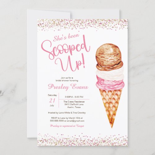 Scooped up Ice Cream Pink  White Bridal Shower  Invitation