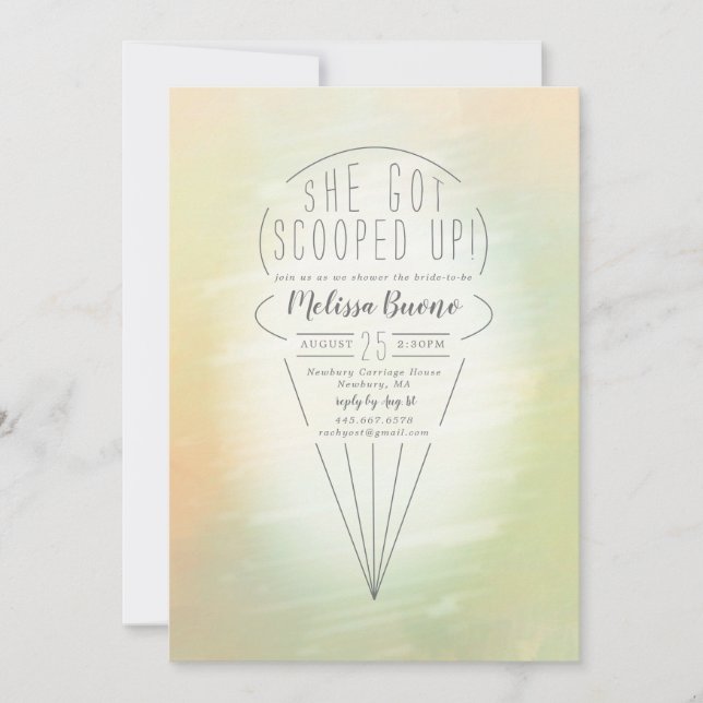 Scooped Up Peach Ice Cream Theme Bridal Shower Invitation (Front)