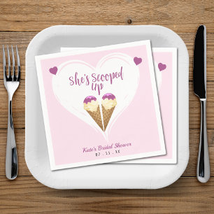 Scooped Up Pink Ice Cream Heart Bridal Shower Napkins