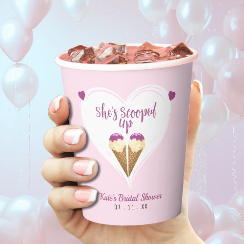 Scooped Up Pink Ice Cream Heart Bridal Shower Paper Cups