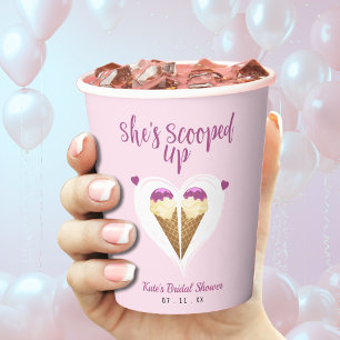 Scooped Up Pink Ice Cream Heart Bridal Shower Paper Cups