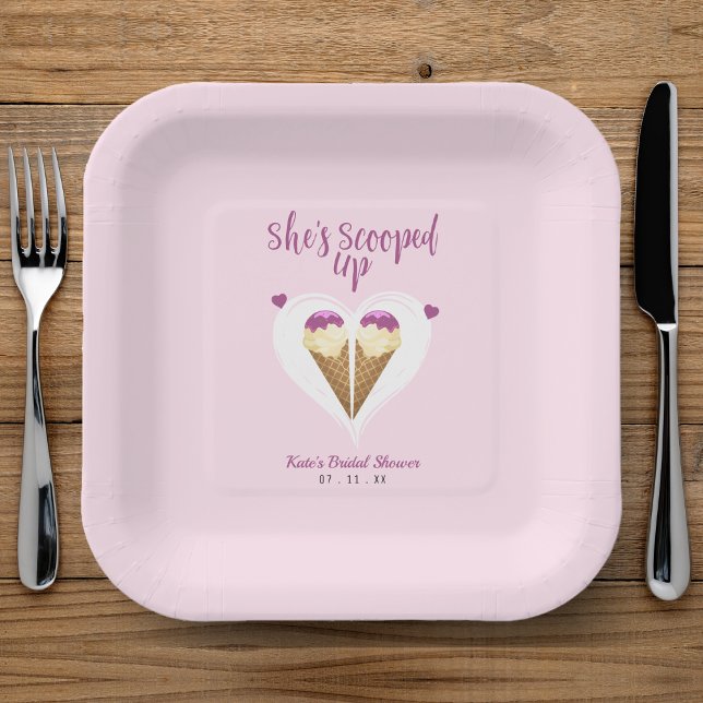 Scooped Up Pink Ice Cream Heart Bridal Shower Paper Plates (Scooped Up Pink Ice Cream Heart Bridal Shower Paper Plates
)