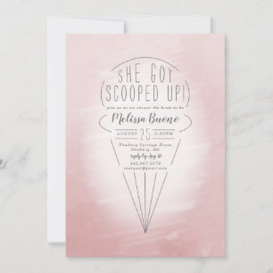 Scooped Up Pink Ice Cream Theme Bridal Shower Invitation