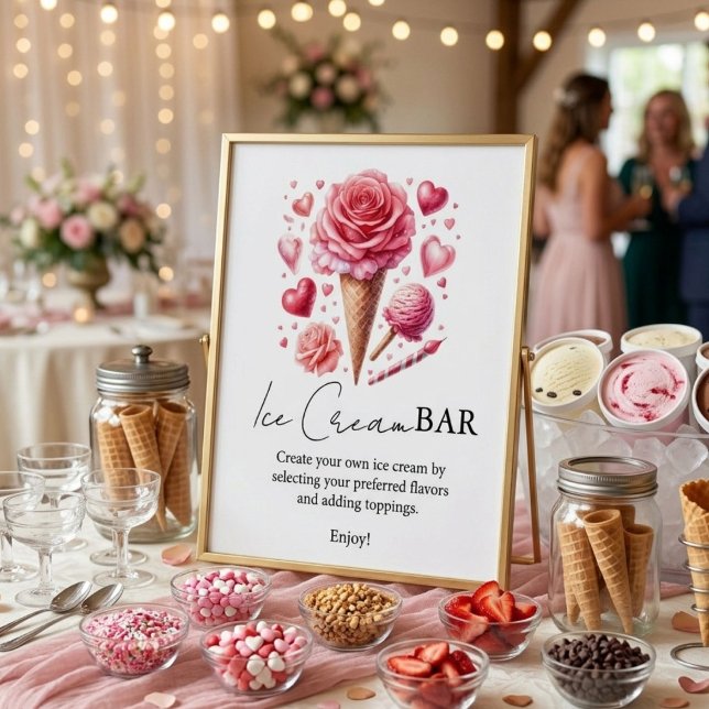 Scooped Up Pink Modern Bridal Shower  Bar Signs (Creator Uploaded)