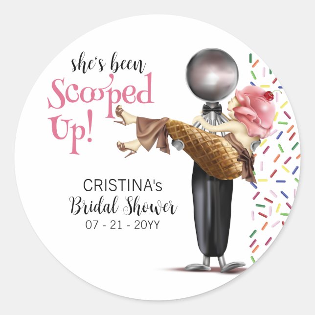 Scooped Up Strawberry Ice cream Bridal Shower Classic Round Sticker (Front)