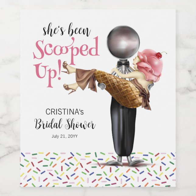 Scooped Up Strawberry Ice cream Bridal Shower Wine Label (Single Label)