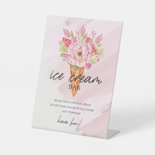 Scooped Up Watercolor Ice Cream Bar Bridal Shower Pedestal Sign
