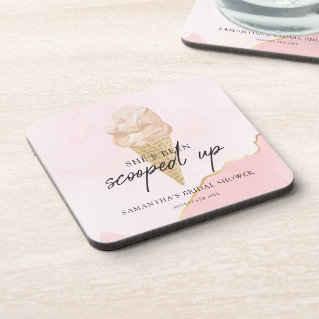 Scooped Up Watercolor Ice Cream Bridal Shower Beverage Coaster (Left Side)