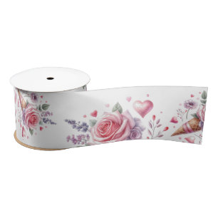 Scooped Up Watercolor Ice Cream Bridal Shower Satin Ribbon