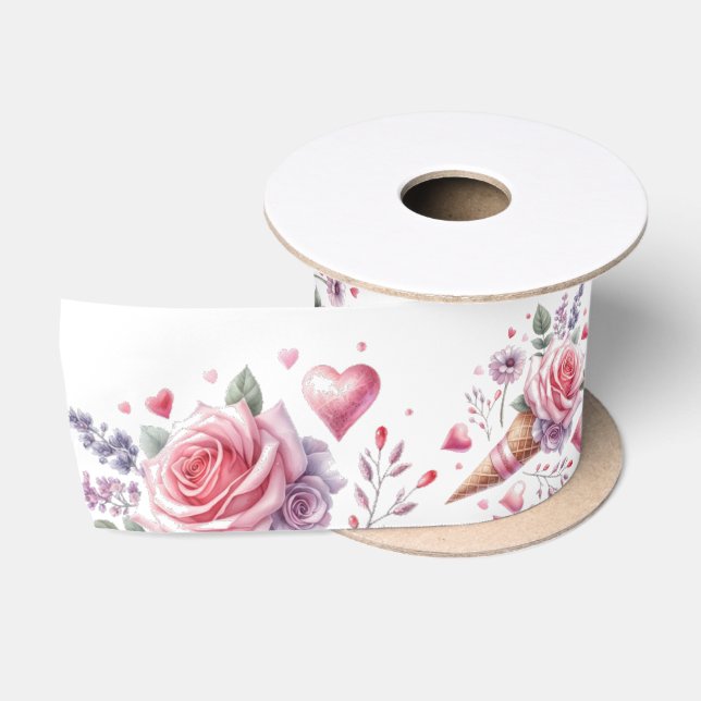 Scooped Up Watercolor Ice Cream Bridal Shower Satin Ribbon (Spool)