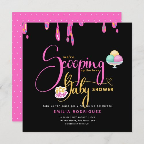 Scooping Up Love Ice cream Baby Girl Shower Invitation
