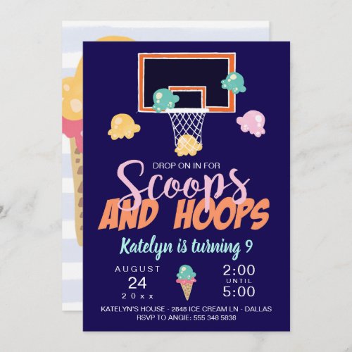Scoops and Hoops Girl Basketball Invitation