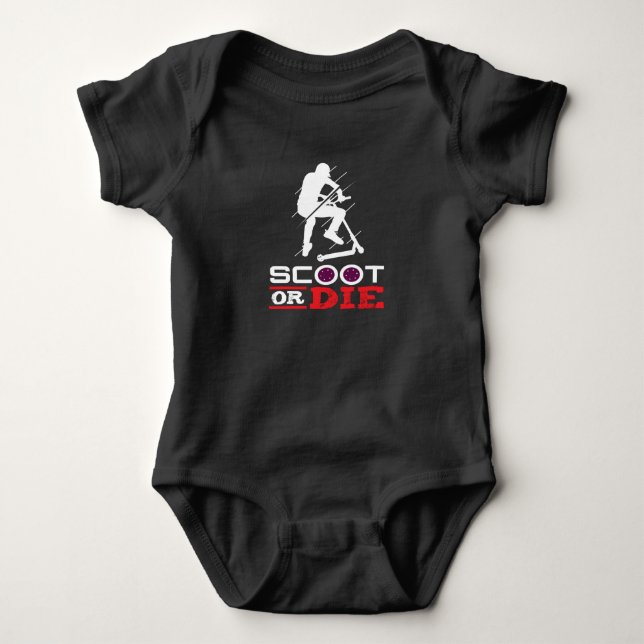 Scoot Or Die Electric Scooter Scooter Baby Bodysuit (Front)