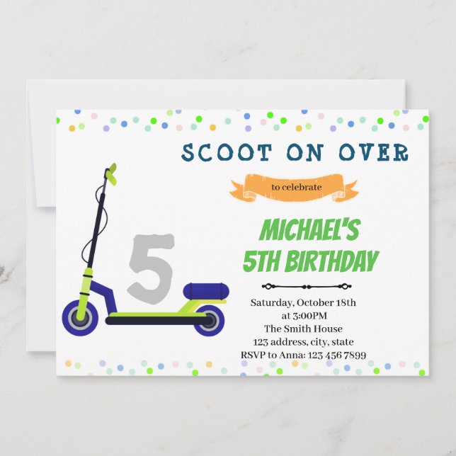 Scooter birthday party invitation (Front)