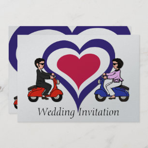 Scooter Boy and Girl mod heart Invitations