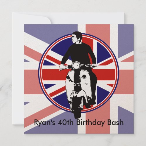 Scooter Boy on Round union jack Invitation