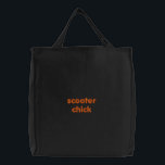 scooter chick tote bag<br><div class="desc">tote bag with scooter chick embroidery</div>