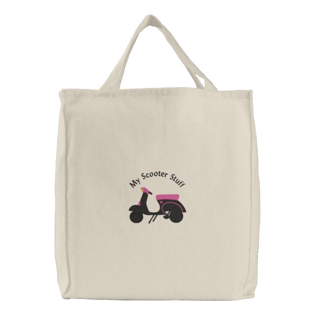 Scooter Design 2 :: Black & Pink Customizable Embroidered Tote Bag (Front)