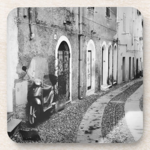 Scooter in a street in Italy in black and white Beverage Coaster