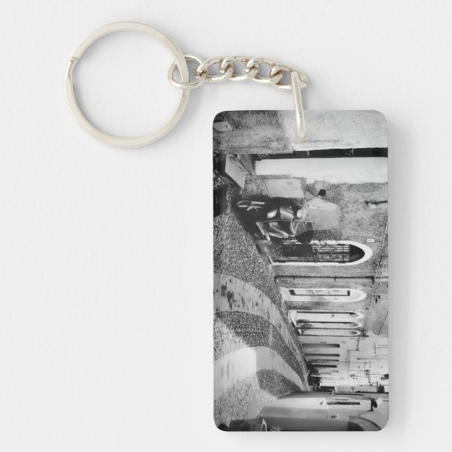 Scooter in a street in Italy in black and white Keychain (Front)