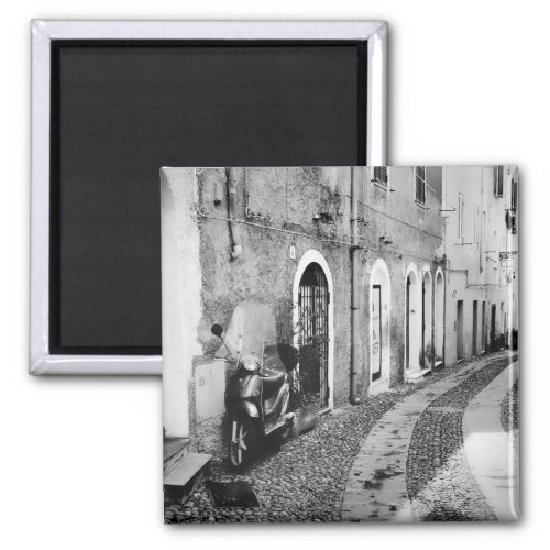 Scooter in a street in Italy in black and white Magnet