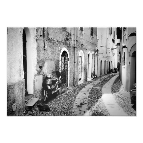 Scooter in a street in Italy in black and white Photo Print
