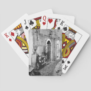 Scooter in a street in Italy in black and white Poker Cards