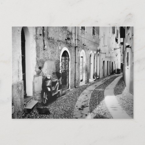 Scooter in a street in Italy in black and white Postcard