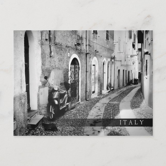 Scooter in a street in Italy in black and white Postcard (Front)