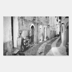 Scooter in a street in Italy in black and white Rectangular Sticker