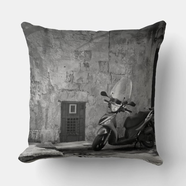 Scooter in black and white throw pillow (Front)