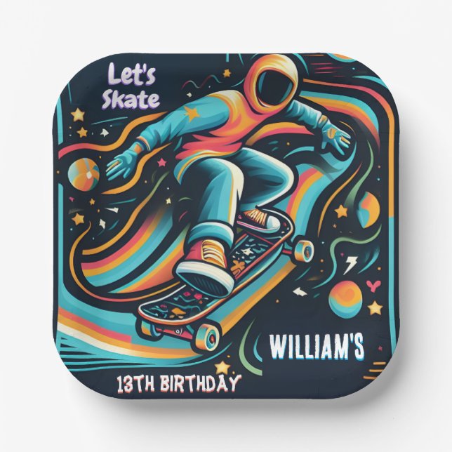 Scooter Jump Zone Skateboarding 13th Birthday Paper Plates (Front)