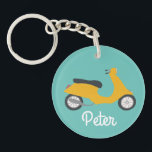 Scooter Moped Motorcycle CUSTOM   Keychain<br><div class="desc">Customize this cute keychain with your own text,  your name or anything else you like. Get ready to hit the road with this fun design,  hand drawn by me for you! Check my shop for lots more matching items and more colors!</div>